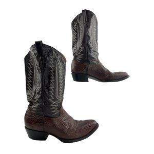 Men's Cowtown Brown Leather Almond Toe Western Cowboy Boots Size 9.5 EE *WIDE*